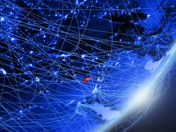 Cyprus on green model of planet Earth with network at night. Concept of blue digital technology, communication and travel. 3D illustration. Elements of this image furnished by NASA.