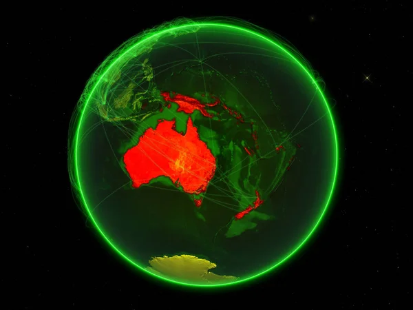 Australia on green Earth with networks. May be representing air traffic, telecommunications or other communication network. 3D illustration. Elements of this image furnished by NASA.