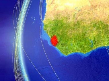 Sierra Leone uluslararası ağı ile Dünya'nın modeli uzaydan. Dijital iletişim veya seyahat kavramı. 3D çizim. Nasa tarafından döşenmiş bu görüntü unsurları.