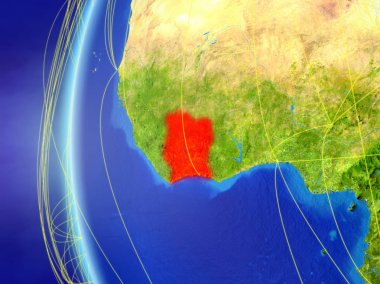 Fildişi Sahili modeli dünya bir uluslararası ağ ile uzaydan. Dijital iletişim veya seyahat kavramı. 3D çizim. Nasa tarafından döşenmiş bu görüntü unsurları.