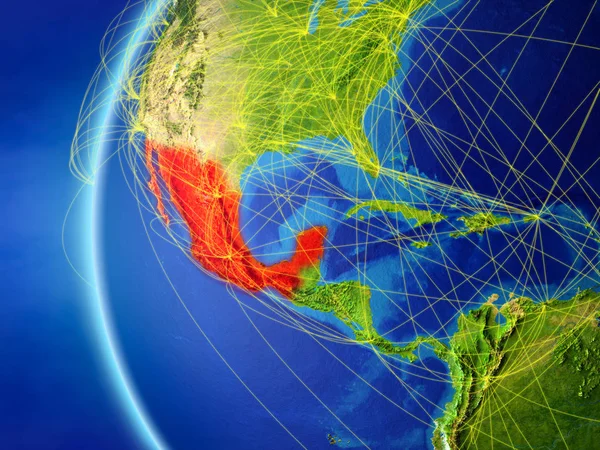 Mexiko Från Rymden Modell Jorden Med Internationella Nätverk Begreppet Digital — Stockfoto