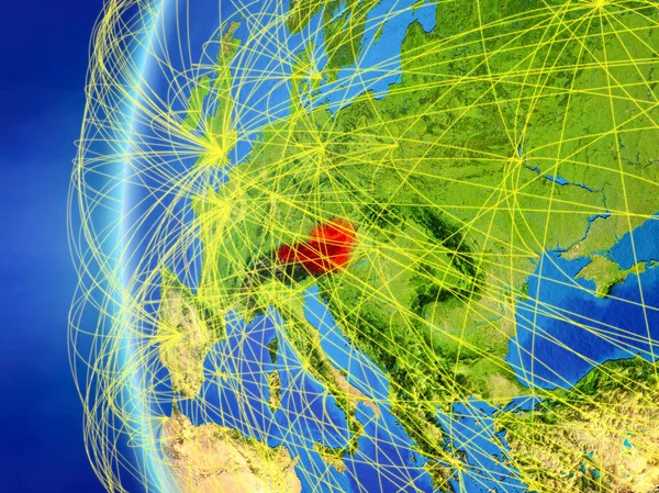 Австрия Космоса Модели Земли Международной Сетью Концепция Цифровой Коммуникации Путешествий — стоковое фото