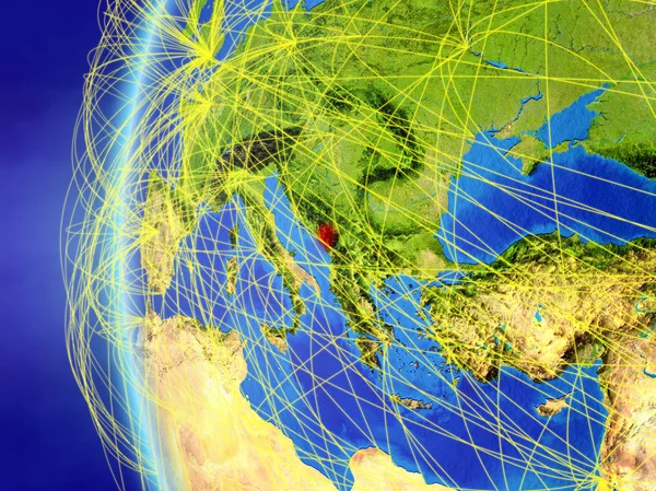 Karadağ Modeli Dünya Bir Uluslararası Ile Uzaydan Dijital Iletişim Veya — Stok fotoğraf