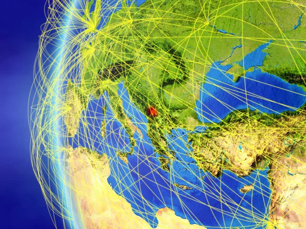 Косово Космоса Модели Земли Международной Сетью Концепция Цифровой Коммуникации Путешествий — стоковое фото