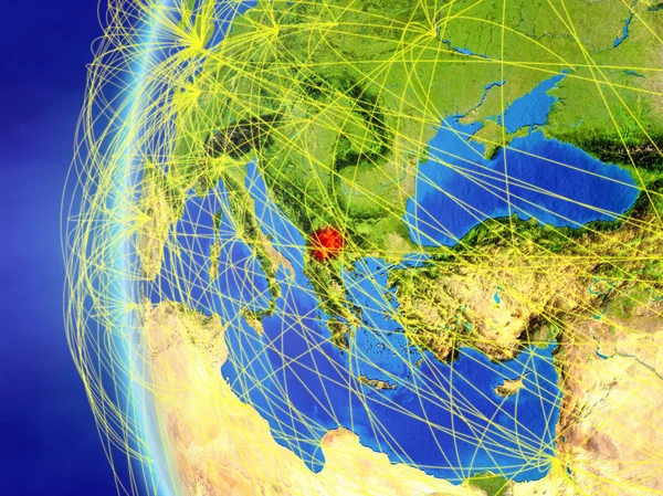 Makedonien Från Rymden Modell Jorden Med Internationella Nätverk Begreppet Digital — Stockfoto