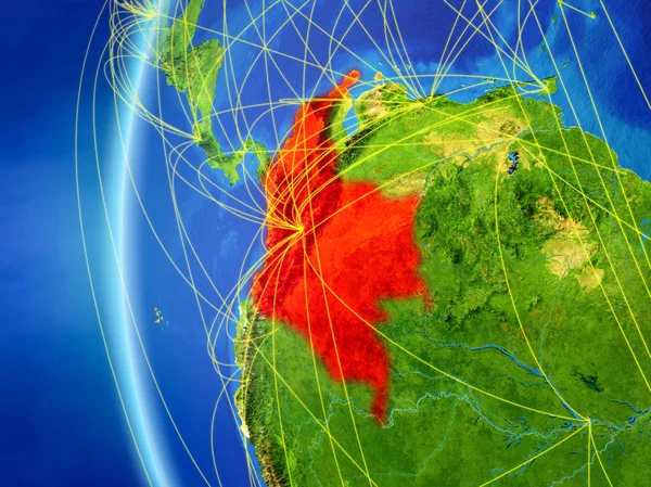 Colombia Dallo Spazio Sul Modello Della Terra Con Rete Internazionale — Foto Stock