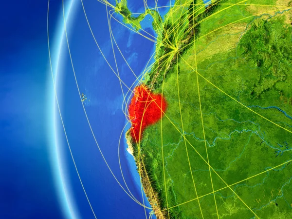 厄瓜多尔从太空模型上的地球与国际网络 数字通信或旅行的概念 美国宇航局提供的这张图片的元素 — 图库照片