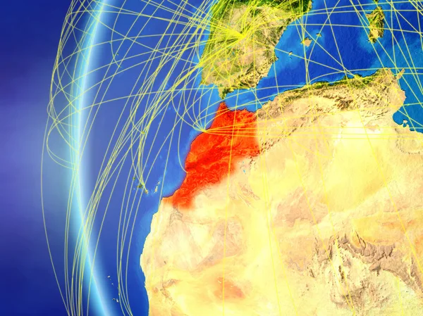 Marruecos Desde Espacio Modelo Tierra Con Red Internacional Concepto Comunicación —  Fotos de Stock