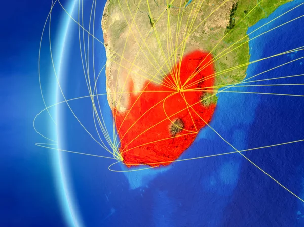 Sudáfrica Desde Espacio Modelo Tierra Con Red Internacional Concepto Comunicación —  Fotos de Stock