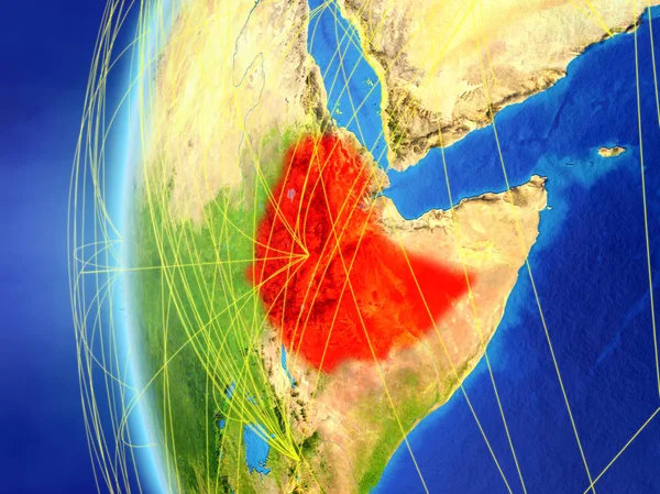 Etiopía Desde Espacio Modelo Tierra Con Red Internacional Concepto Comunicación —  Fotos de Stock