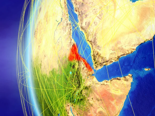 Eritrea Desde Espacio Modelo Tierra Con Red Internacional Concepto Comunicación —  Fotos de Stock