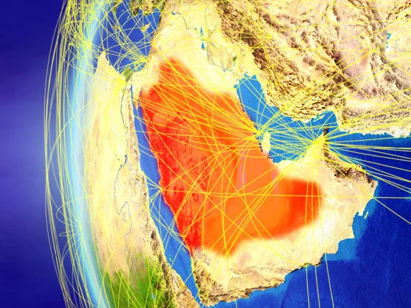 Arabie Saoudite Espace Sur Modèle Terre Avec Réseau International Concept — Photo