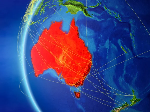 オーストラリア国際ネットワークを持つ地球のモデル上の領域から デジタル コミュニケーションや旅行のコンセプトです イラスト Nasa から提供されたこのイメージの要素 — ストック写真