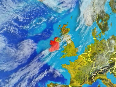 İrlanda modeli bir ülke sınırları ile dünya gezegeni uzaydan. Son derece ince detay gezegenin yüzey ve bulutlar. 3D çizim. Nasa tarafından döşenmiş bu görüntü unsurları.