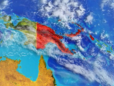 Papua Yeni Gine modeli bir ülke sınırları ile dünya gezegeni uzaydan. Son derece ince detay gezegenin yüzey ve bulutlar. 3D çizim. Nasa tarafından döşenmiş bu görüntü unsurları.