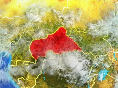 Orta Afrika modeli bir ülke sınırları ile dünya gezegeni uzaydan. Son derece ince detay gezegenin yüzey ve bulutlar. 3D çizim. Nasa tarafından döşenmiş bu görüntü unsurları.