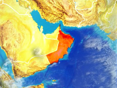 Umman modeli bir ülke sınırları ile dünya gezegeni uzaydan. Son derece ince detay gezegenin yüzey ve bulutlar. 3D çizim. Nasa tarafından döşenmiş bu görüntü unsurları.