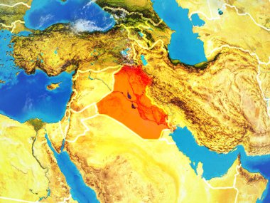 Irak modeli bir ülke sınırları ile dünya gezegeni uzaydan. Son derece ince detay gezegenin yüzey ve bulutlar. 3D çizim. Nasa tarafından döşenmiş bu görüntü unsurları.