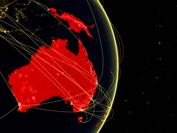 Austrália Terra Escura Espaço Com Redes Conceito Internet Telecomunicações Tráfego — Fotografia de Stock