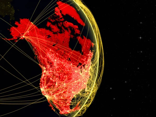 Северная Америка Темной Земле Космосе Сетями Концепция Интернета Телекоммуникаций Воздушного — стоковое фото