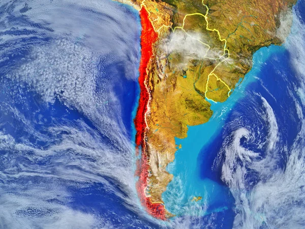 Chile Desde Espacio Modelo Del Planeta Tierra Con Fronteras Nacionales — Foto de Stock