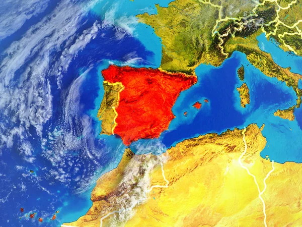 Spanien Från Rymden Modell Planeten Jorden Med Landsgränser Extremt Fin — Stockfoto