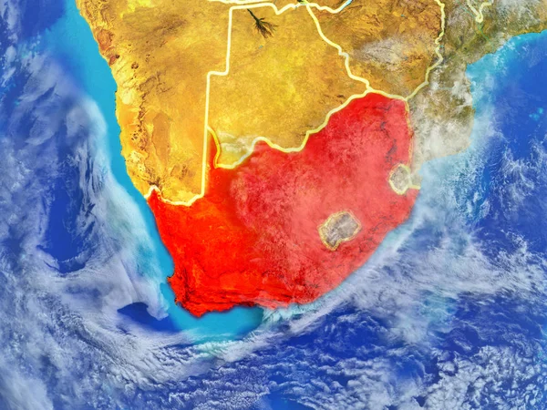 Südafrika Aus Dem All Modell Des Planeten Erde Mit Ländergrenzen — Stockfoto