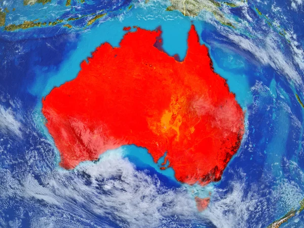 Australia from space on model of planet Earth with country borders. Extremely fine detail of planet surface and clouds. 3D illustration. Elements of this image furnished by NASA.