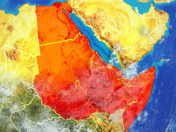 Північно Східна Африка Космосу Моделі Планети Земля Меж Країни Надзвичайно — стокове фото