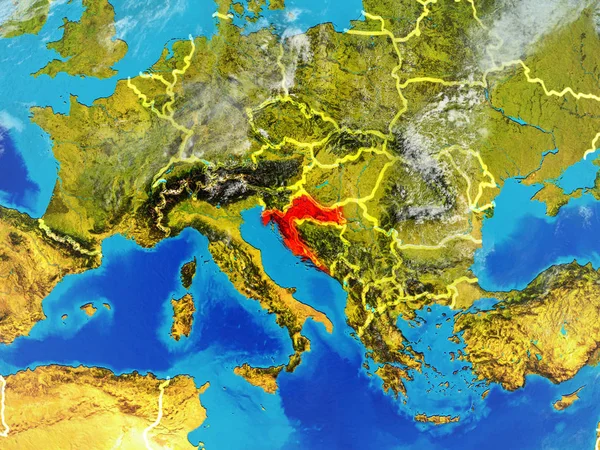 Hırvatistan Modeli Bir Ülke Sınırları Ile Dünya Gezegeni Uzaydan Son — Stok fotoğraf