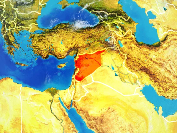 Síria Partir Espaço Modelo Planeta Terra Com Fronteiras País Detalhe — Fotografia de Stock