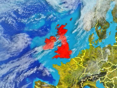 Britanya Adaları modeli bir ülke sınırları ile dünya gezegeni uzaydan. Son derece ince detay gezegenin yüzey ve bulutlar. 3D çizim. Nasa tarafından döşenmiş bu görüntü unsurları.