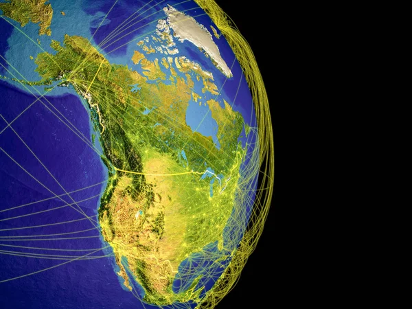 Северная Америка Земле Траекториями Представляющими Международные Связи Путешествия Связи Иллюстрация — стоковое фото