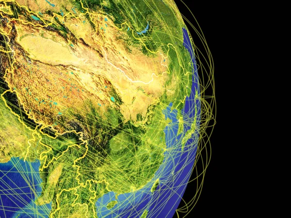 東アジア国際コミュニケーション 接続を表す軌道地球 イラスト Nasa から提供されたこのイメージの要素 — ストック写真