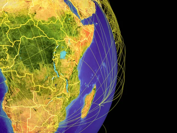 África Oriental Tierra Con Trayectorias Que Representan Comunicación Internacional Viajes —  Fotos de Stock