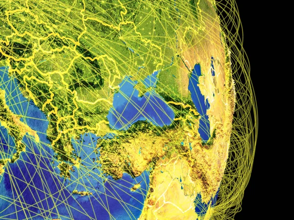 Svartahavsregionen Jorden Med Banor Som Representerar Internationell Kommunikation Resor Anslutningar — Stockfoto