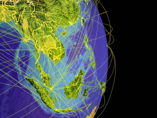 Sud Est Asiatico Sulla Terra Con Traiettorie Che Rappresentano Comunicazione — Foto Stock