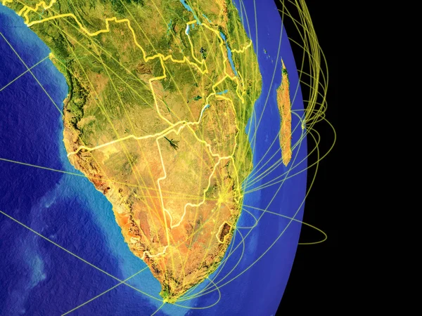 Jižní Afrika Zemi Trajektorie Představující Mezinárodní Komunikace Cestování Připojení Obrázek — Stock fotografie