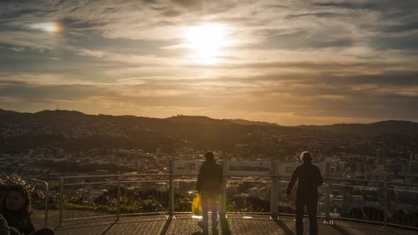 展望台は美しい景色のウェリントン ニュージーランドとマウント ビクトリアの上部をポイントします 首都で最も訪問された場所の タイムラプス ビデオ — ストック動画