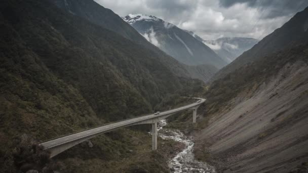 Beroemde Brug Otira Viaduct Arthurs Pass Nieuw Zeeland Timelapse Video — Stockvideo