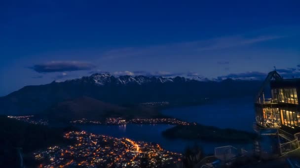 Gondol Dan Queenstown Gecede Timelapse Video Yeni Zelanda Ikonik Lookouts — Stok video