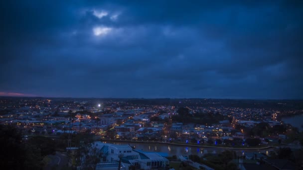 Gece Whanganui Yeni Zelanda Timelapse Video Gözetleme Noktasından Şehrin — Stok video