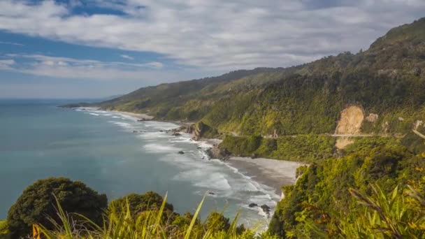 Timelapse Videóinak Látványos West Coast Zéland Sűrű Esőerdők Gyönyörű Strandok — Stock videók
