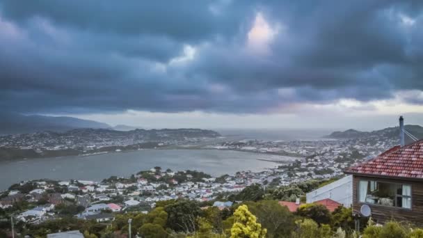 Timelapse Del Día Nublado Wellington Nueva Zelanda Vista Hacia Aeropuerto — Vídeos de Stock