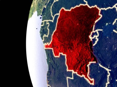 Gece görünümü, Kongo görünür şehir ışıkları ile uzaydan Dem mümessili. Çok detaylı plastik gezegenin yüzey. 3D çizim. Nasa tarafından döşenmiş bu görüntü unsurları.