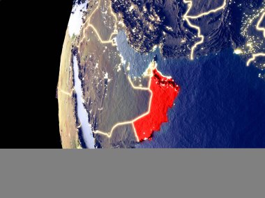 Umman uzaydan görünür şehir ışıkları ile gece manzarası. Çok detaylı plastik gezegenin yüzey. 3D çizim. Nasa tarafından döşenmiş bu görüntü unsurları.