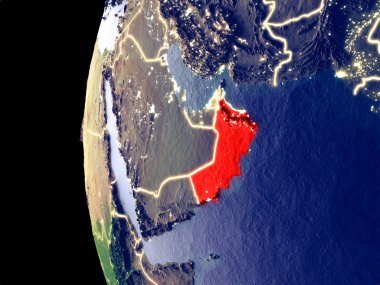 Umman uzaydan görünür şehir ışıkları ile gece manzarası. Çok detaylı plastik gezegenin yüzey. 3D çizim. Nasa tarafından döşenmiş bu görüntü unsurları.