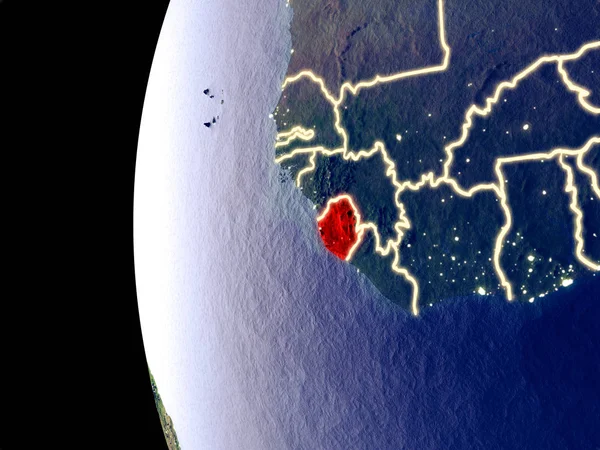 Vista Nocturna Sierra Leona Desde Espacio Con Luces Visibles Ciudad —  Fotos de Stock
