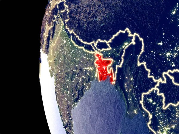 目に見える街の明かりと宇宙からバングラデシュの夜景 非常に詳細なプラスチック地球表面 イラスト Nasa から提供されたこのイメージの要素 — ストック写真