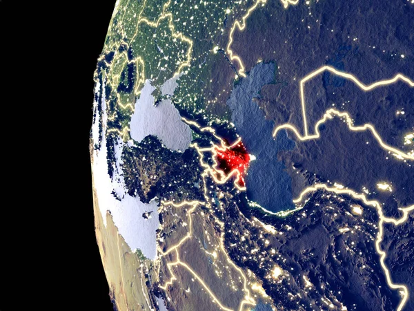 从空间到阿塞拜疆的夜景与可见的城市灯光 非常详细的塑料行星表面 美国宇航局提供的这张图片的元素 — 图库照片